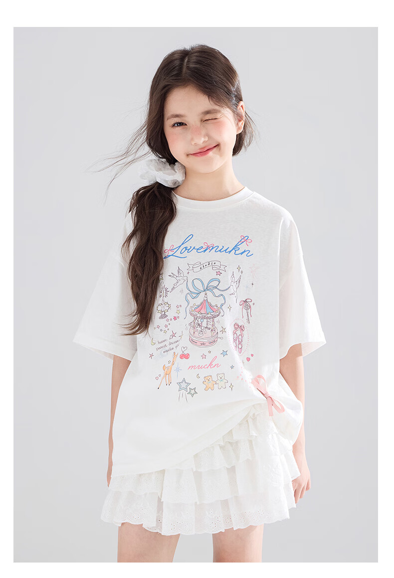 Mucmukn Wish Fairy Snowflake Soft Cotton Loose Hand-Painted Print Short Sleeve T-Shirt Summer Girls' Tee New 17