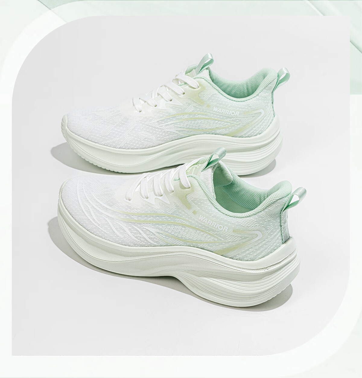 Warrior Women's Sports Shoes Spring New Lightweight Soft Sole Casual Running Shoes Shock Absorption White Green Size 38 5
