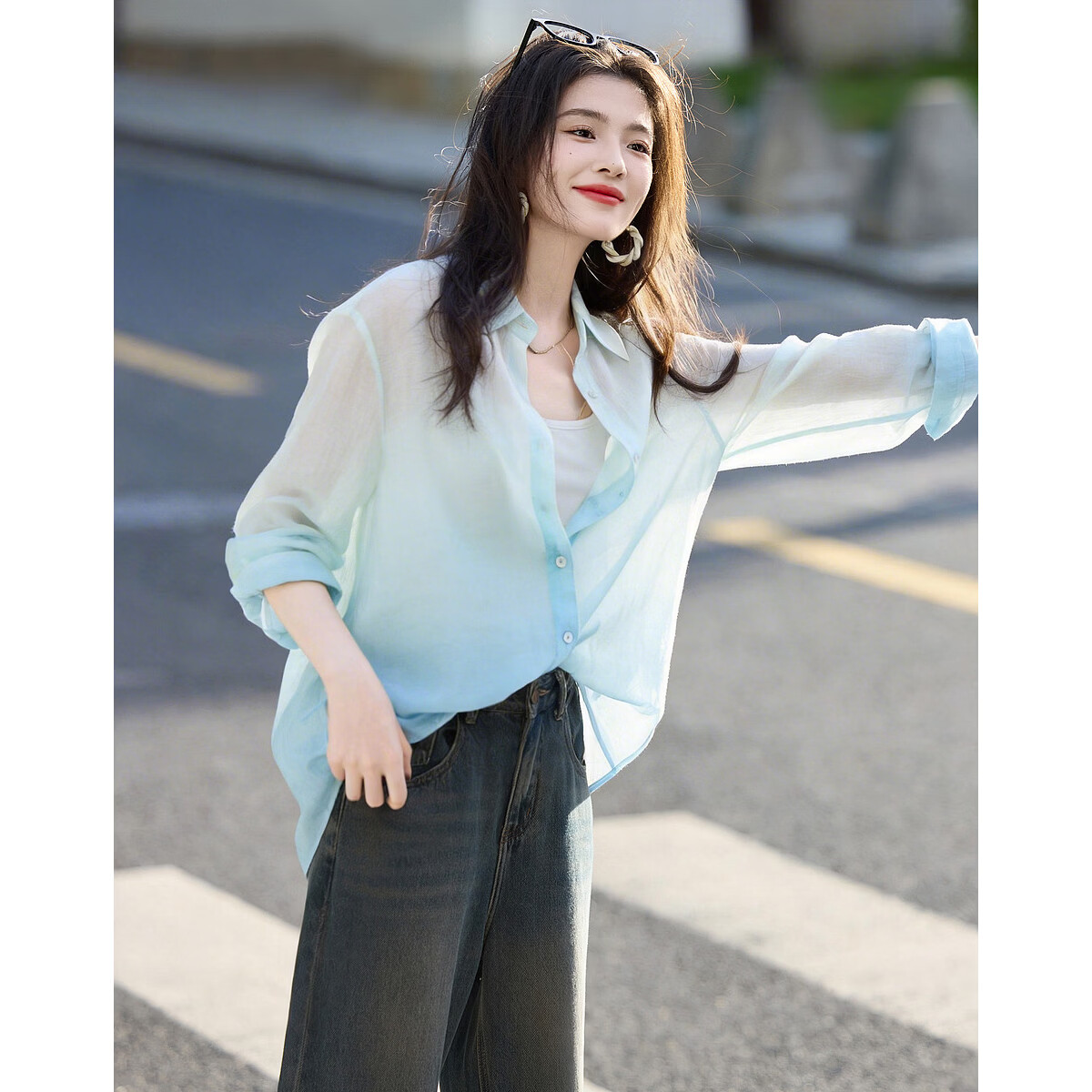Demana [Oxygen-Permeable Lyocell] Summer Cool Gradient Polo Shirt Lightweight Loose Design Women's Blouse