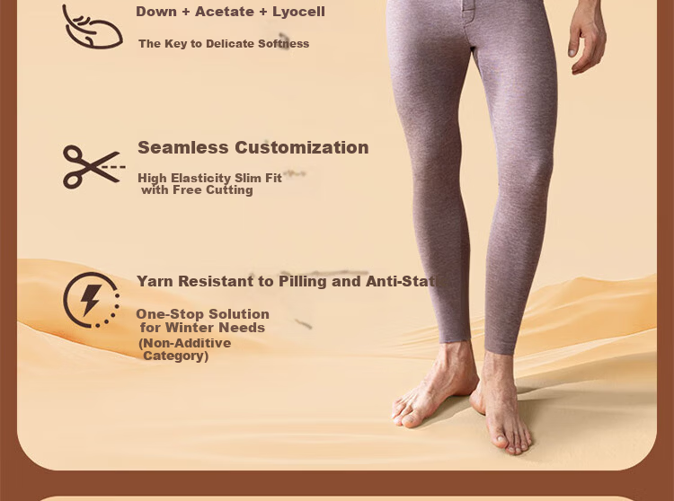 Langsha Men's Thermal Underwear, Antibacterial And Anti-Mite, Goose down Seamless, Heat-Generating, Thin-Fit Autumn Top And Bottom Set 19