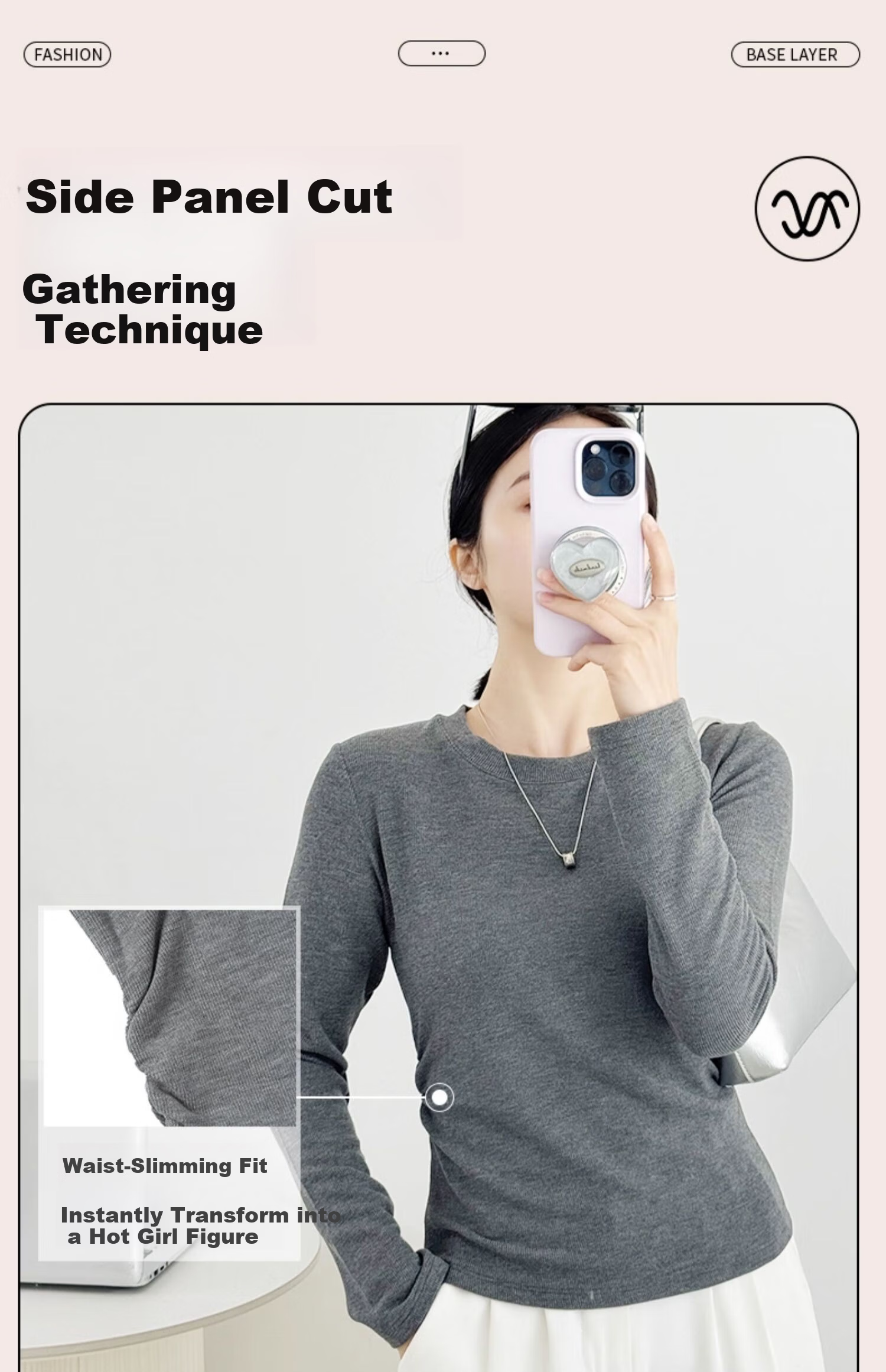 MiiOW Women's Long Sleeve Round Neck Knit Base Shirt 2025 New Spring Autumn Slim Fit Top 5