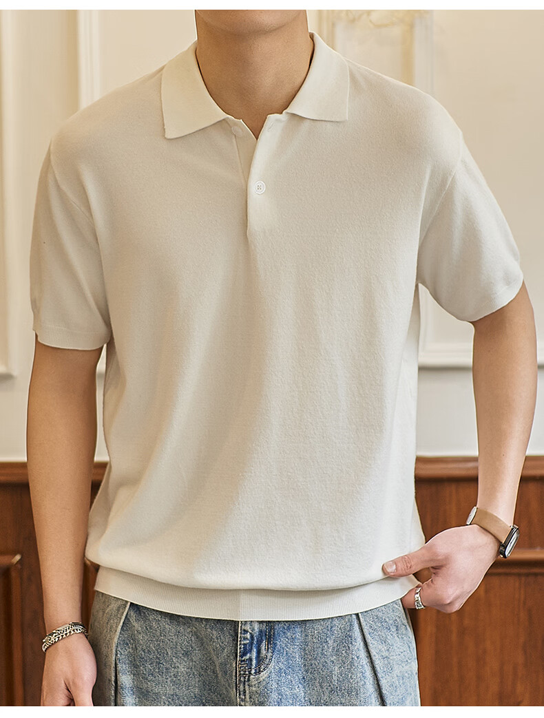 Dingfengbaoluo Vintage Old Coin Style Short Sleeve Men's Summer Luxury Business Polo Knit Casual Shirt KK65 Black 2XL 9