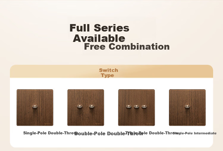 BULL Vintage Switch Socket Acrylic Ultra-thin Panel Five-hole 10A+16A G70Z227 Walnut Color 21