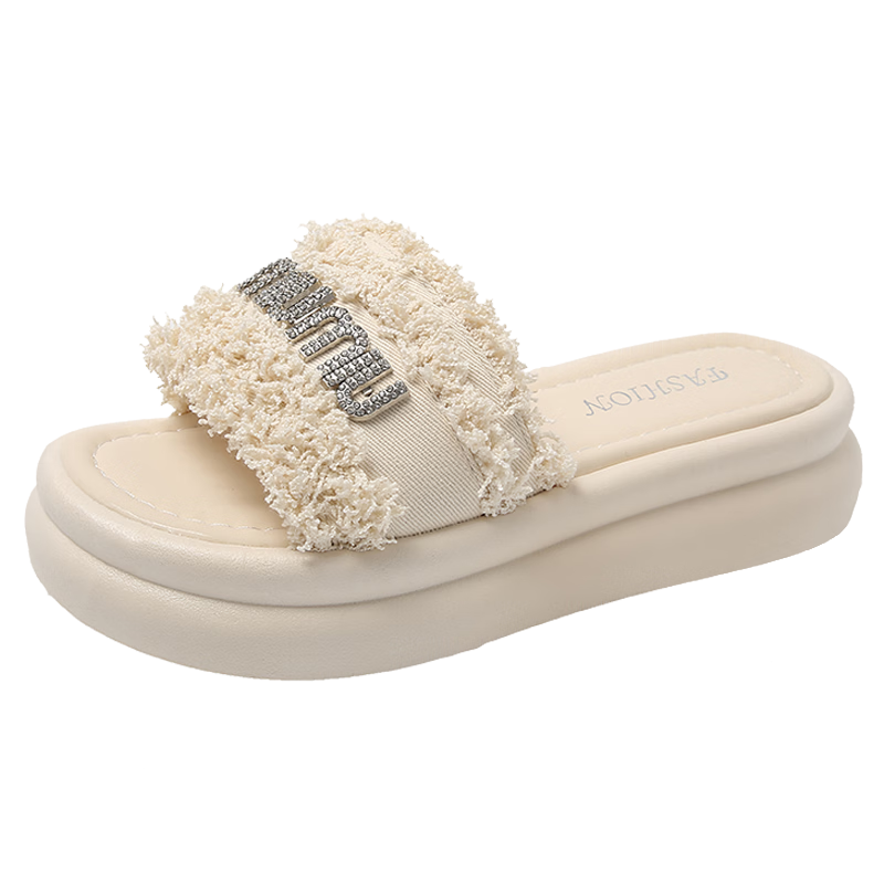 Cartelo Crocodile Women's Sandals Summer New Fashion Rhinestone Flat Casual Shoes Beige 36