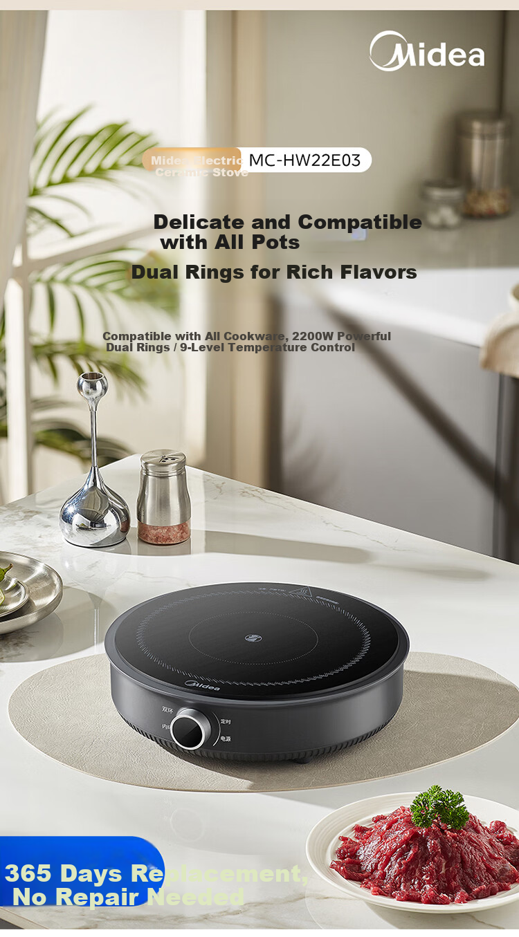 Midea Electric Ceramic Stove Tea Cooker Induction Cooker Household New Induction Cooker Hot Pot Smart Double Ring High Power Battery Stove Stir-fry Stove Tea Brewing Stove Hot Pot Stove MC-HW22E03 1
