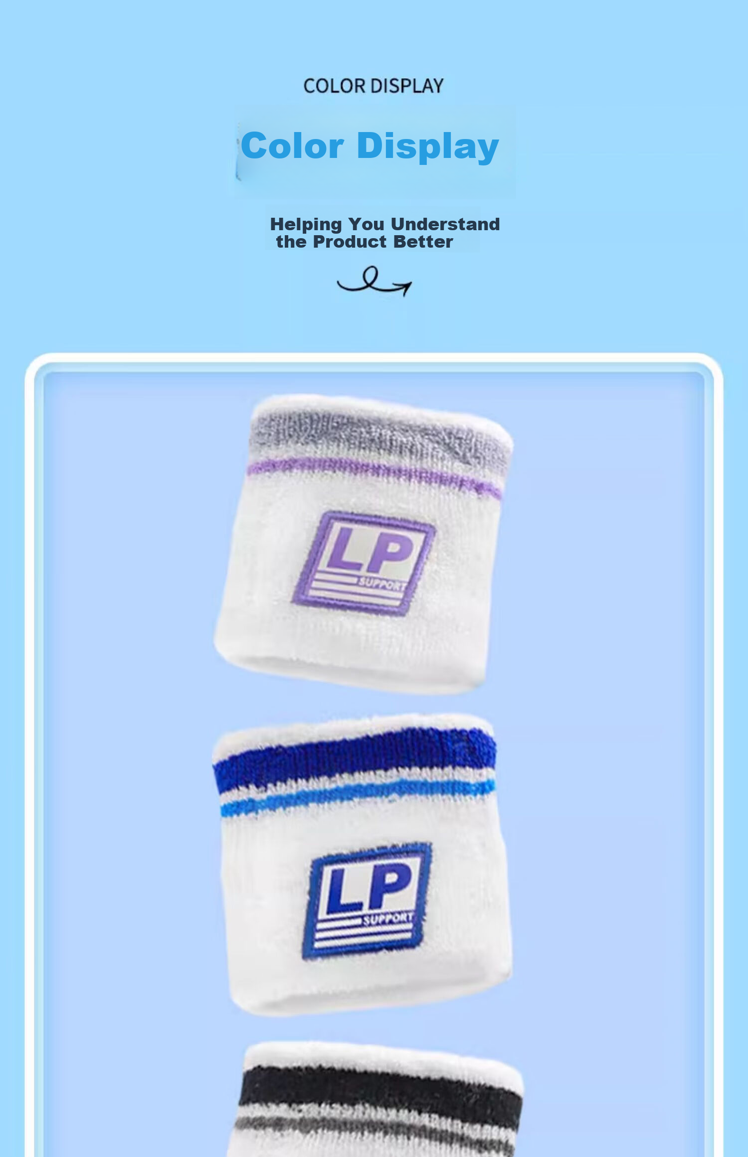 LP 4005CK Kids Wrist Sweatbands Sports Basketball Badminton Street Dance Wrist Sweat Towels Blue Pair 14