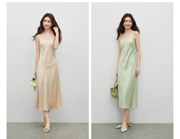 Sentubila Summer Elegant V-Neck Office Camisole Dress, High-End Glossy Sexy Pure Desire Style Mini Dress, Champagne Color, Size L 7