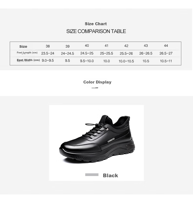 LAORENTOU Men's First Layer Cowhide Casual Sneakers Non-Slip Sports Shoes Black LA12231 Size 39 8