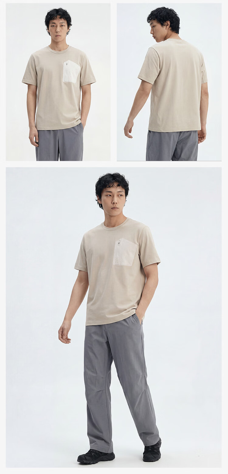 JD Jingzao Men's Short Sleeve Cotton Pocket T-Shirt 26 Summer New Outdoor High-End Short Sleeve Soft Sand White 2XL 15