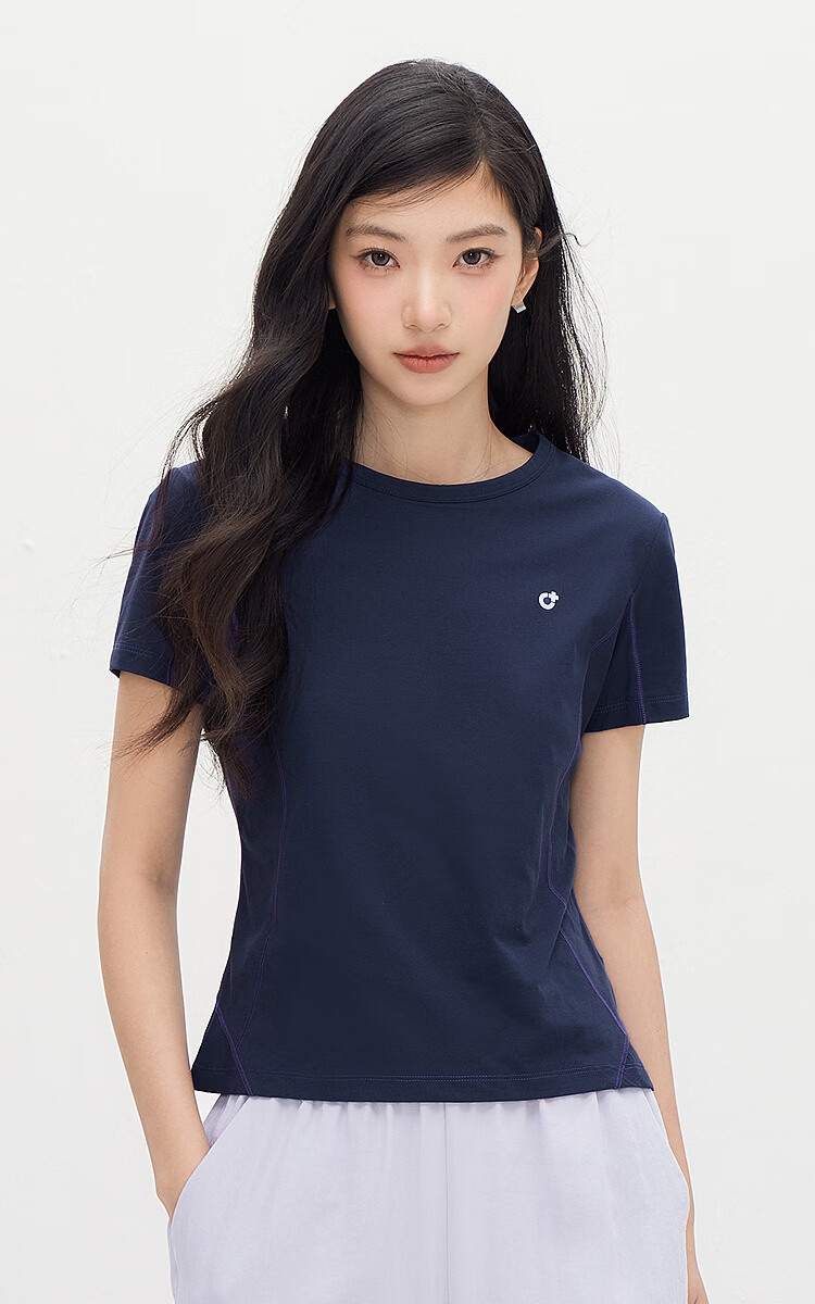 Semir Women's Short Sleeve T-Shirt Summer Moisture-Wicking Quick-Dry Sun Protection Stitching Contrast Thread 2026 Petite Sports Style 109326100045 2