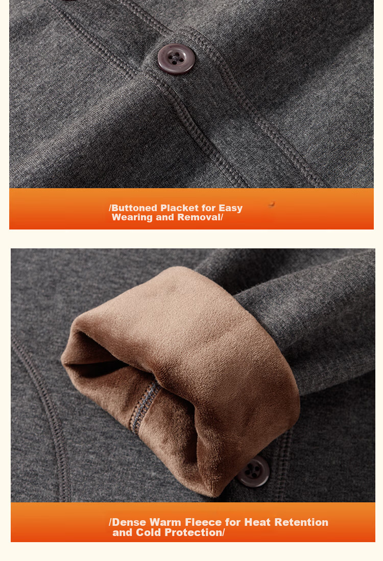 MiiOW Men's Thermal Underwear Fleece Thickened Warm Long Sleeve Cardigan Outerwear Basic Base Layer Top for Men 17
