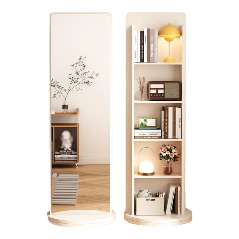 Millennium Mansion Rotating Storage Dressing Mirror Full-Length Floor Mirror with Magazine Rack Rotating Storage Fitting Mirror 170*43 White