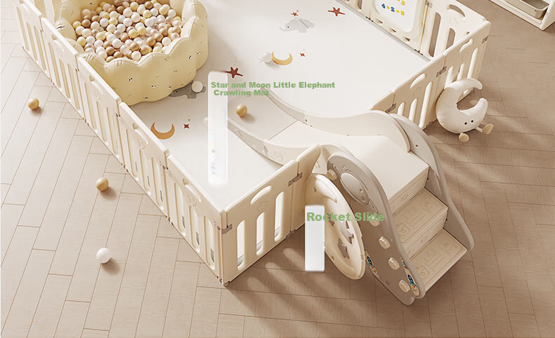 BG-BABYGO Star Moon Playpen Baby Indoor Floor Mat Protective Fence Living Room Baby Gift 34