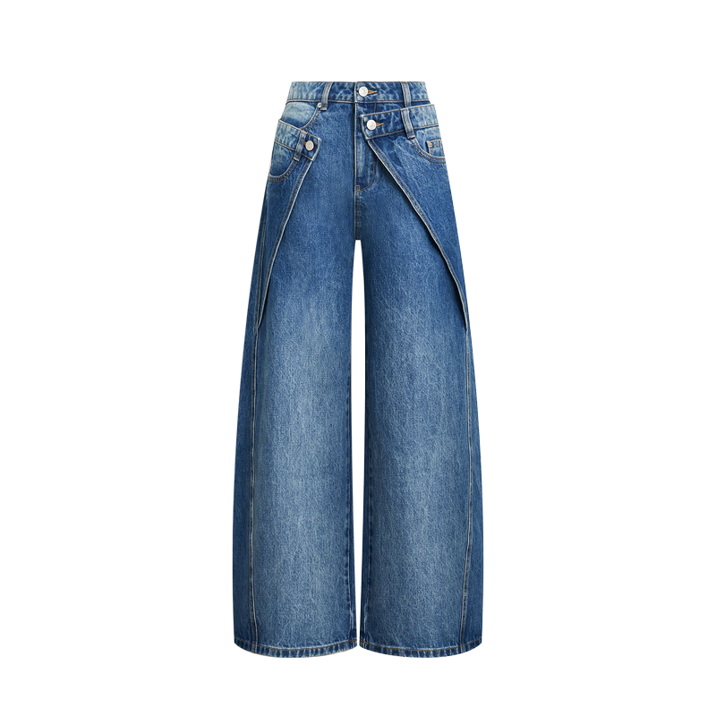 ANN ANDELMAN 2026 Early Spring New Deconstructed Two-in-One Folded Denim Pants with Double Waistband Design Blue 27