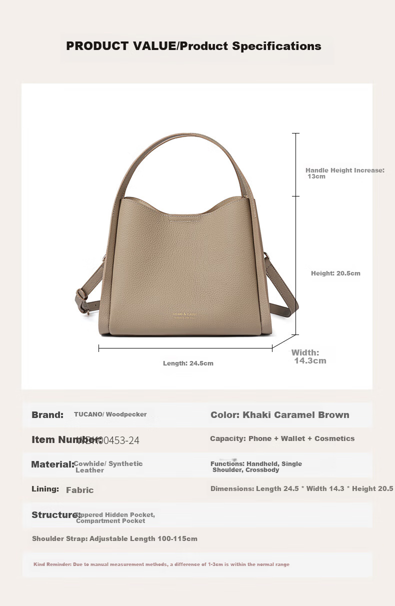 TUCANO Women's Bag 2026 New Bucket Style First Layer Cowhide Luxury Handheld Crossbody Shoulder Bag Birthday Gift for Women 16