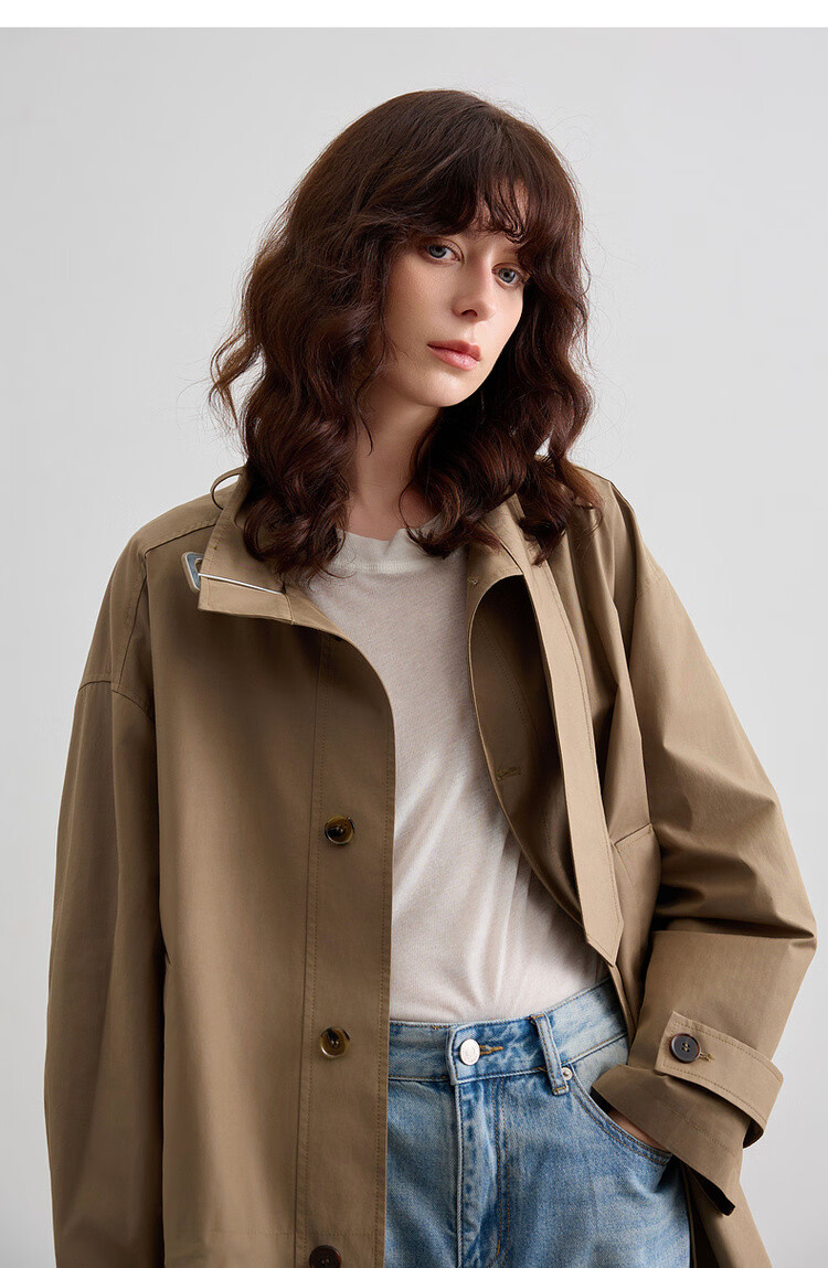 Demana [Cloud Oxygen Cotton Series] Spring Elegant Stand Collar Strap Drawstring Loose Slim Trench Coat for Women High-End Feel 16