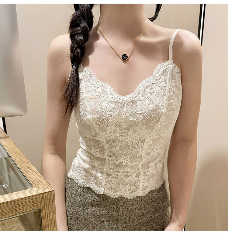 Tingmei French Lace Camisole Women's Spring Summer Backless Bra Padded Slim Fit Tank Top 3