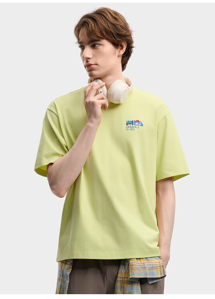 FILA Official Couple's Knitted Short Sleeve Shirt 2026 Summer Fashion Casual Unisex Loose Cat Embroidery T-Shirt 66