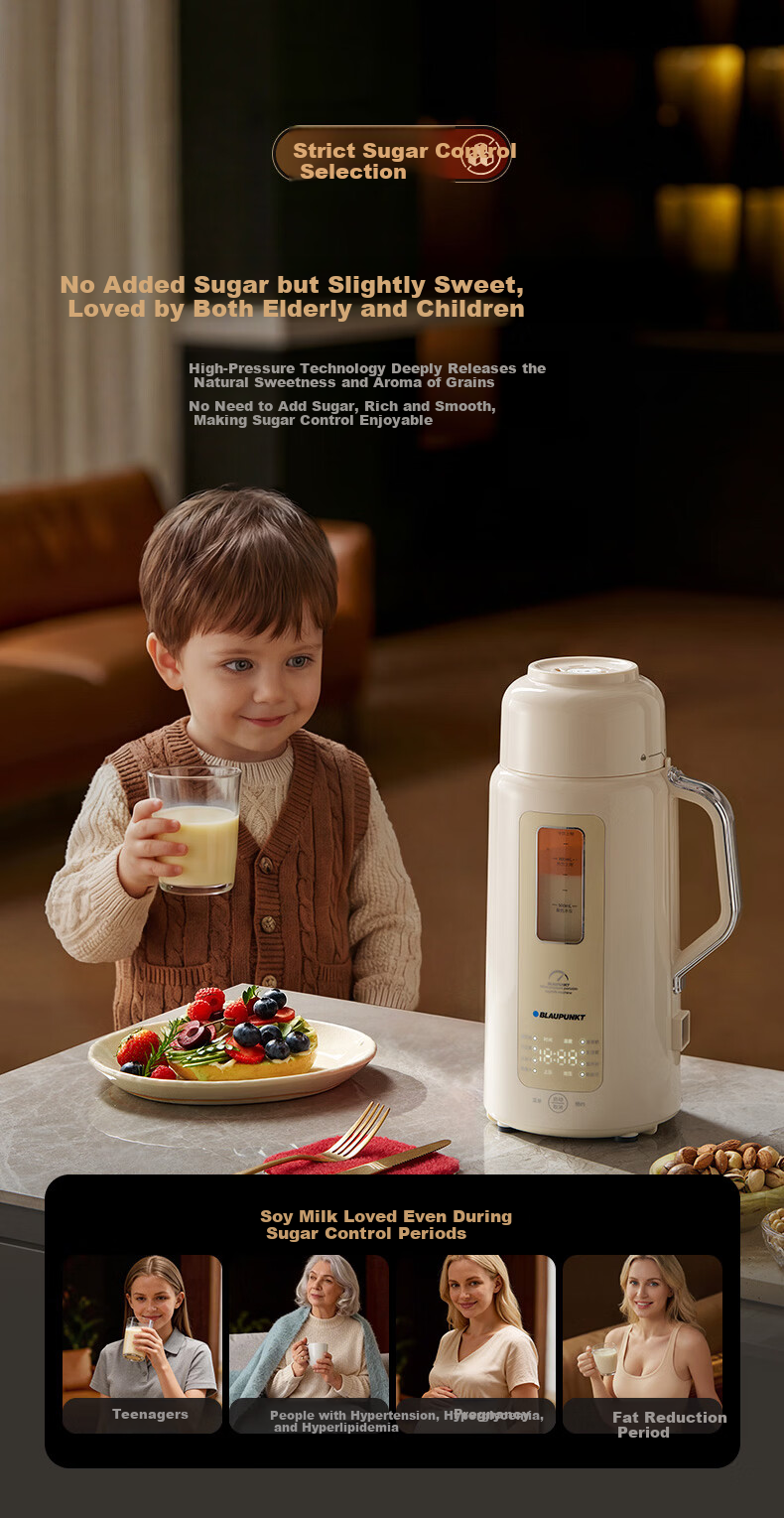 BLAUPUNKT [Innovative High-Pressure Blending] Home Soy Milk Maker, Automatic Blender, No Cooking Or Filtering Required, Self-Cleaning, New Small Heating Food Processor, White D3 10