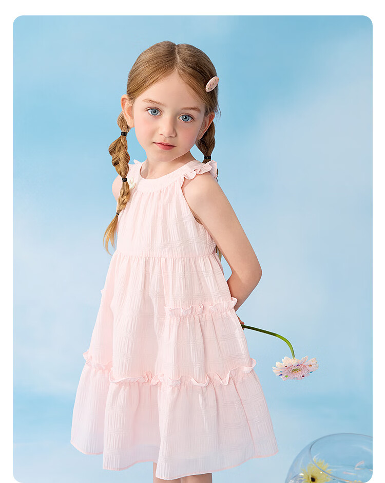 Balabala Kids Dress Girls 2026 New Summer Baby Dress Embroidered Bow Delicate Ruffle Sweet 23