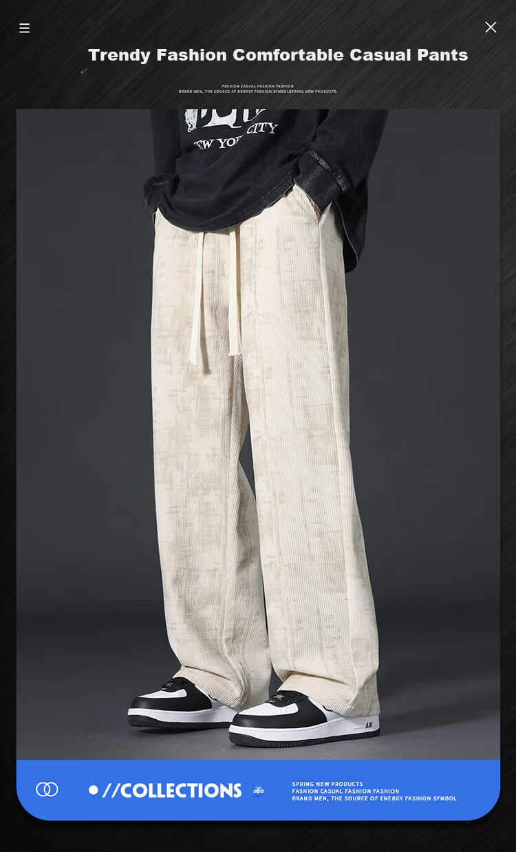 I'M DAVID Men's Casual Pants Spring and Autumn Loose Fit Straight Leg Sports Trousers 1