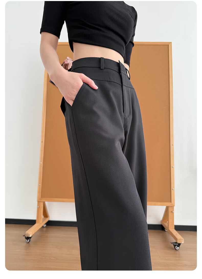 Langsha High-Waist Single-Button Draped Straight-Leg Wide-Leg Pants for Women Spring Summer Slim Fit Casual Trousers 18