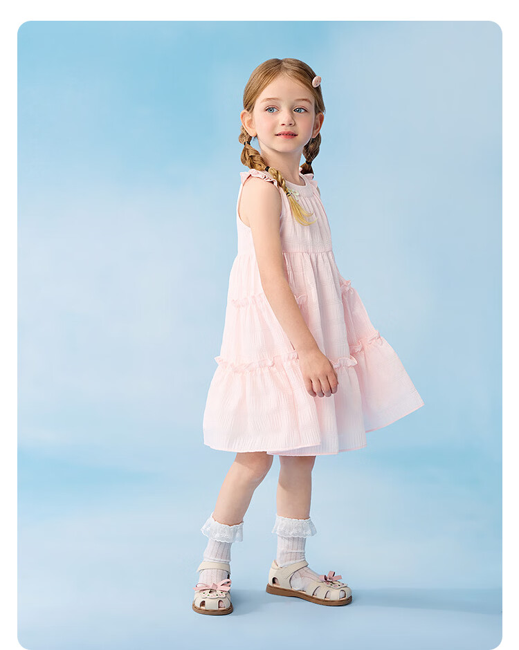 Balabala Kids Dress Girls 2026 New Summer Baby Dress Embroidered Bow Delicate Ruffle Sweet 22