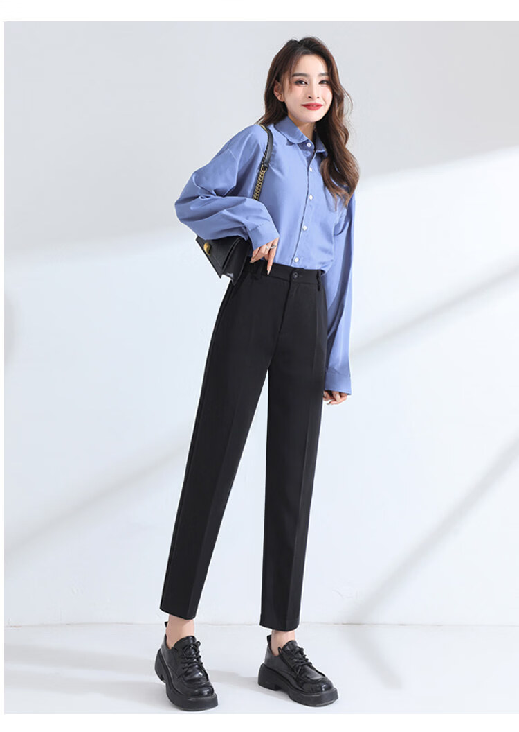 Langsha Women's Black Suit Pants New Small Size Casual Loose Slim Harem Work Office Formal Trousers 9