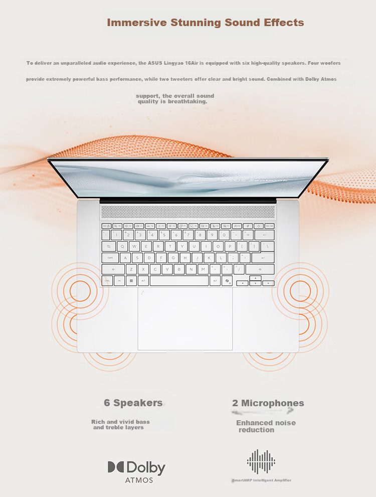 ASUS Lingyao 16 Air 2026 AMD Ryzen AI 9 H465 2.8K 1100nits OLED Ultra-thin 16-inch 1.1cm AI Laptop (32GB 1TB) 16