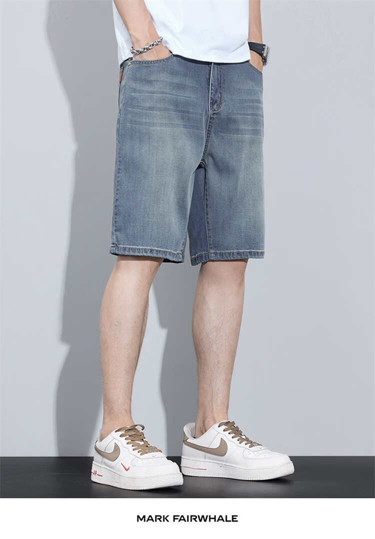 MARK FAIRWHALE Men's Tencel Denim Shorts Summer American High Street Lyocell Ice Silk Five-Point Thin Casual Pants 13