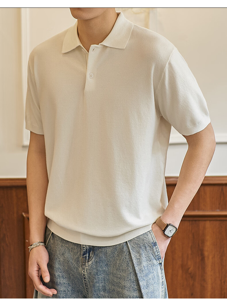 Dingfengbaoluo Vintage Old Coin Style Short Sleeve Men's Summer Luxury Business Polo Knit Casual Shirt KK65 Black 2XL 10