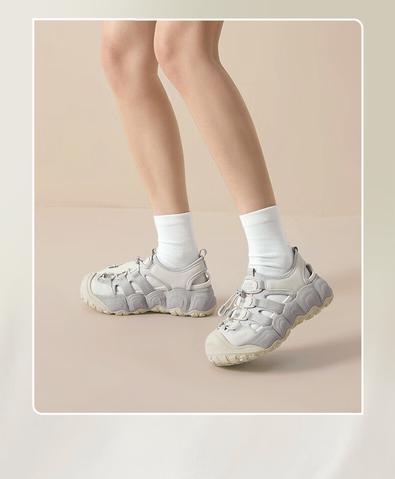 CAMEL Bamboo Stream Cute Hole Shoes Women Panda Collaboration Outdoor Breathable Sports Sandals L26M202035 Beige/Gray 37 14