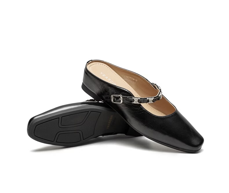 Eierkang Women's Genuine Leather French Style Open Toe Half Slippers, Slip-On Mules with Hidden Heel, Model 27573W Silver Size 37 14