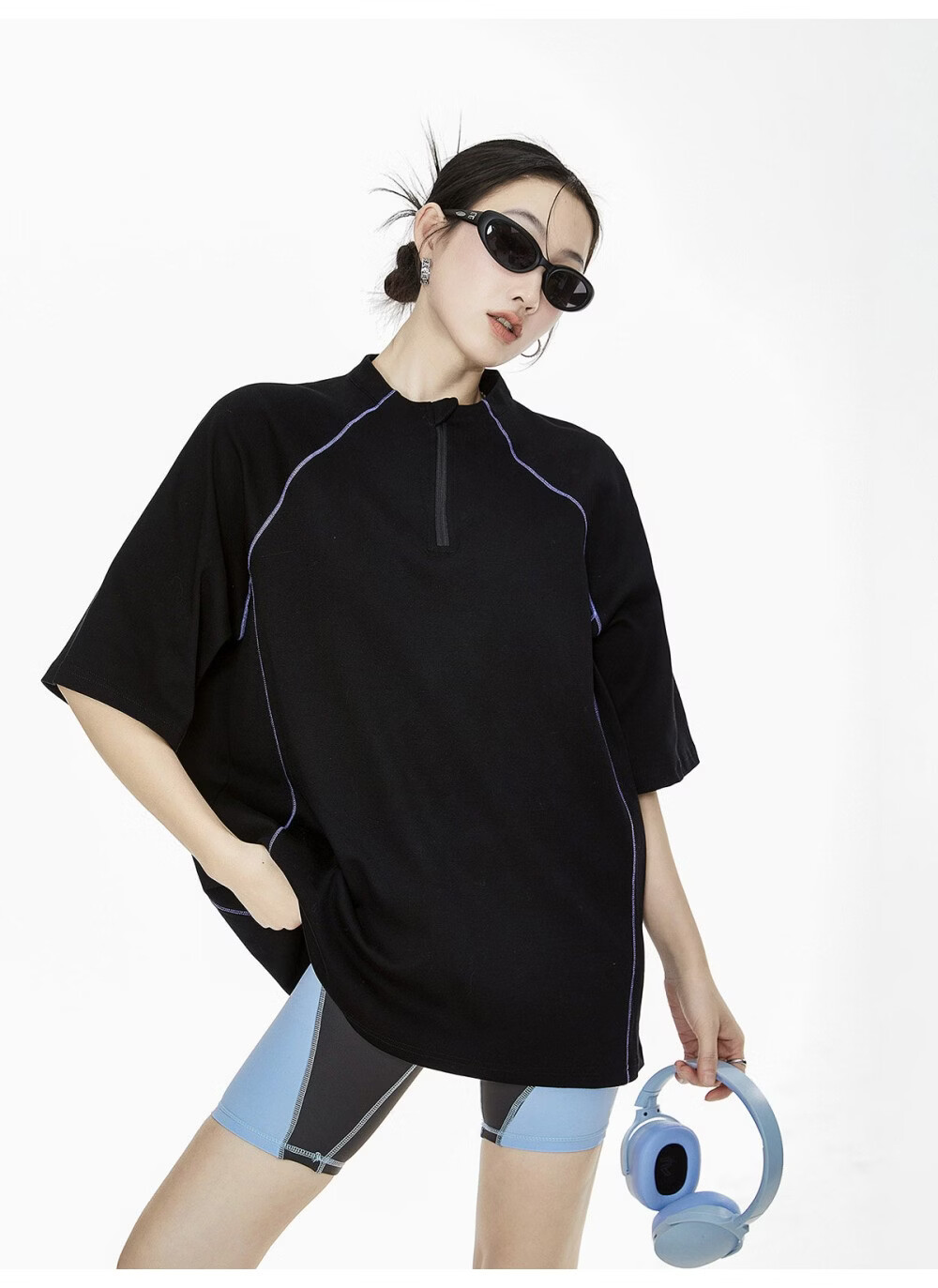 ICH MODE Women's American Style Outdoor Quick-Dry Cooling Short Sleeve T-Shirt Summer Loose Half Sleeve Zip Sports Top Advanced Gray S 18