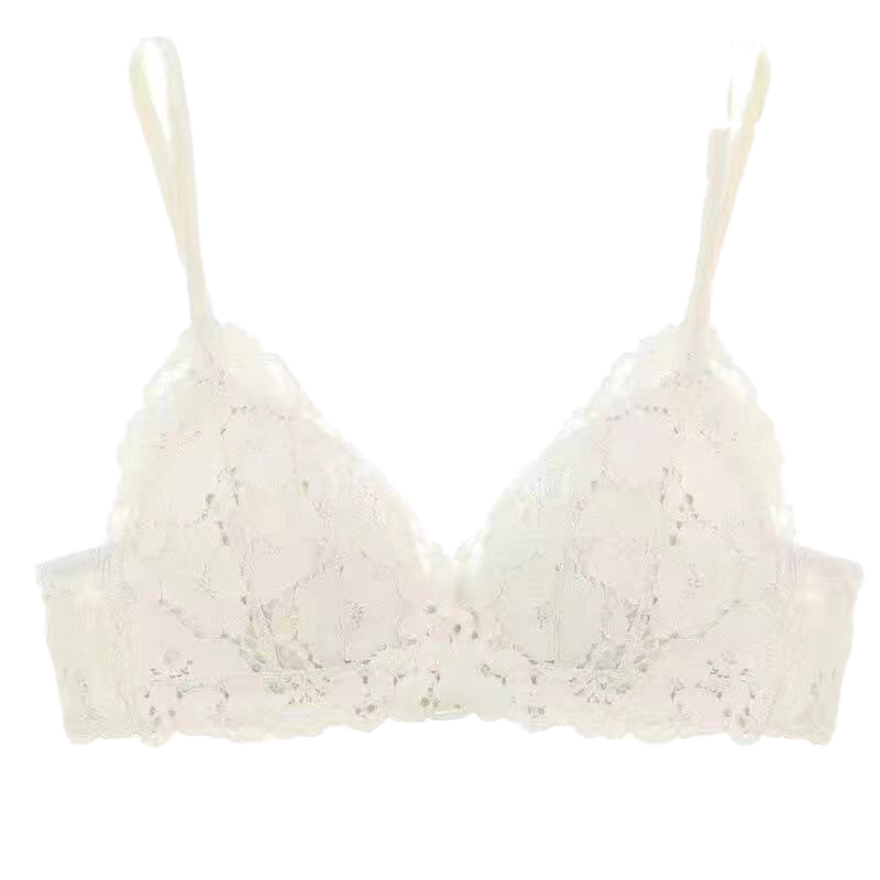 9i9 Bra Set Starry Triangle Cup Push-Up Sexy Lace Gathered Wireless Underwear S196 White 80A