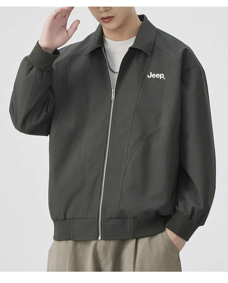 JEEP Men's Spring Autumn Workwear Jacket Loose Fit Lapel Outdoor Coat Ancient Moss Green 3XL 14