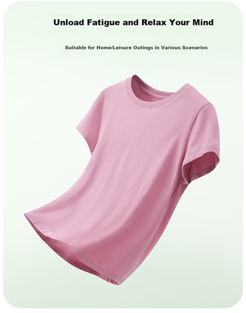 Yiershuang Women's 100% Cotton T-Shirt, Class A 7A Antibacterial, Anti-Mite, Deodorizing, Round Neck Short Sleeve Outerwear Base Shirt 14