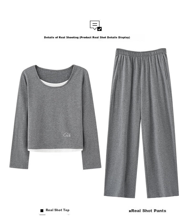 Yiershuang 100% Cotton Women's Sleepwear Spring Autumn Long Sleeve Round Neck Two-Piece Set Loose Homewear Suitable for Outdoor Wear 9