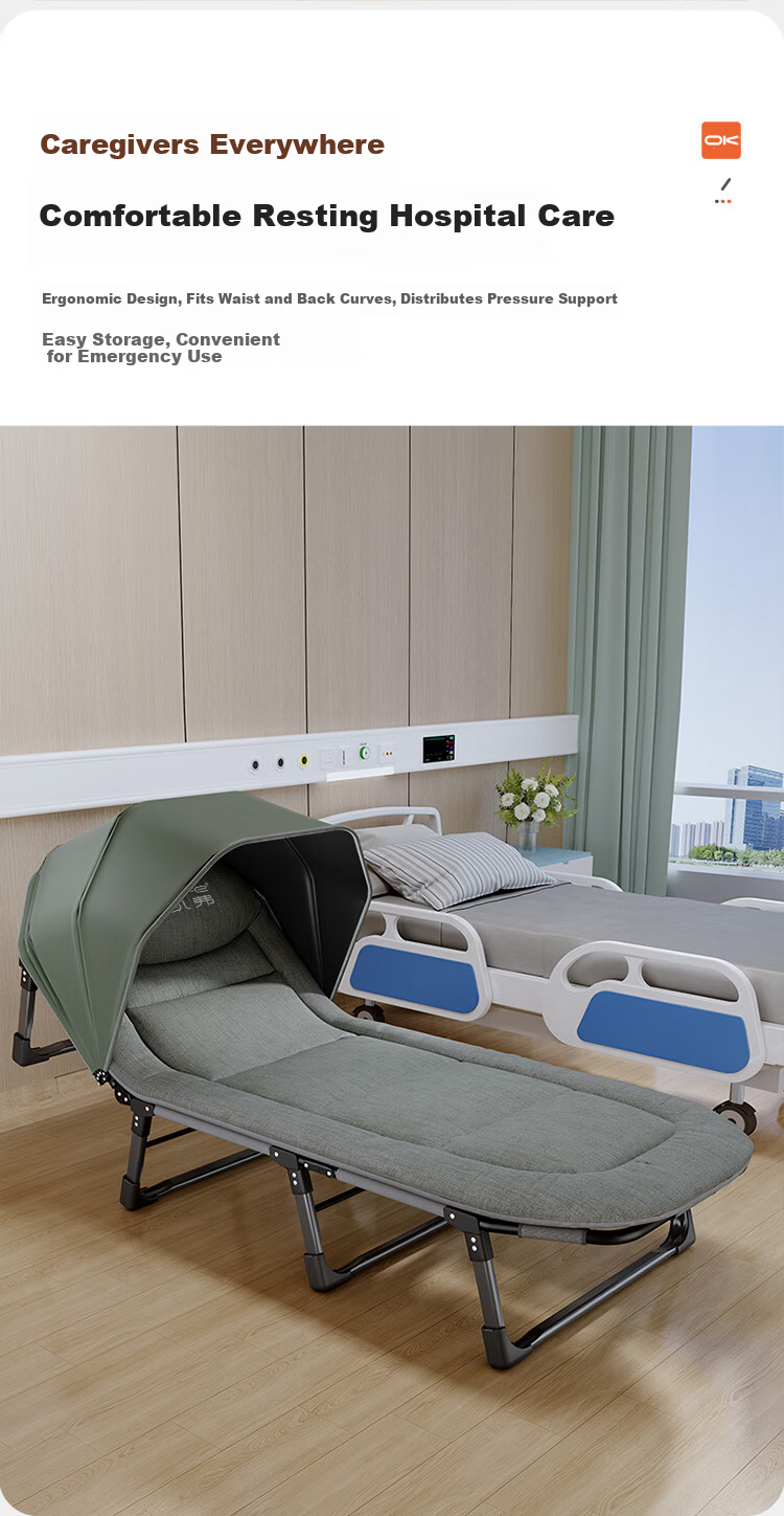OKeefe Folding Bed Recliner Nap Bed Single Military Cot Office Nap Bed Care Bed Privacy Canopy Light Blocking 180*60 11