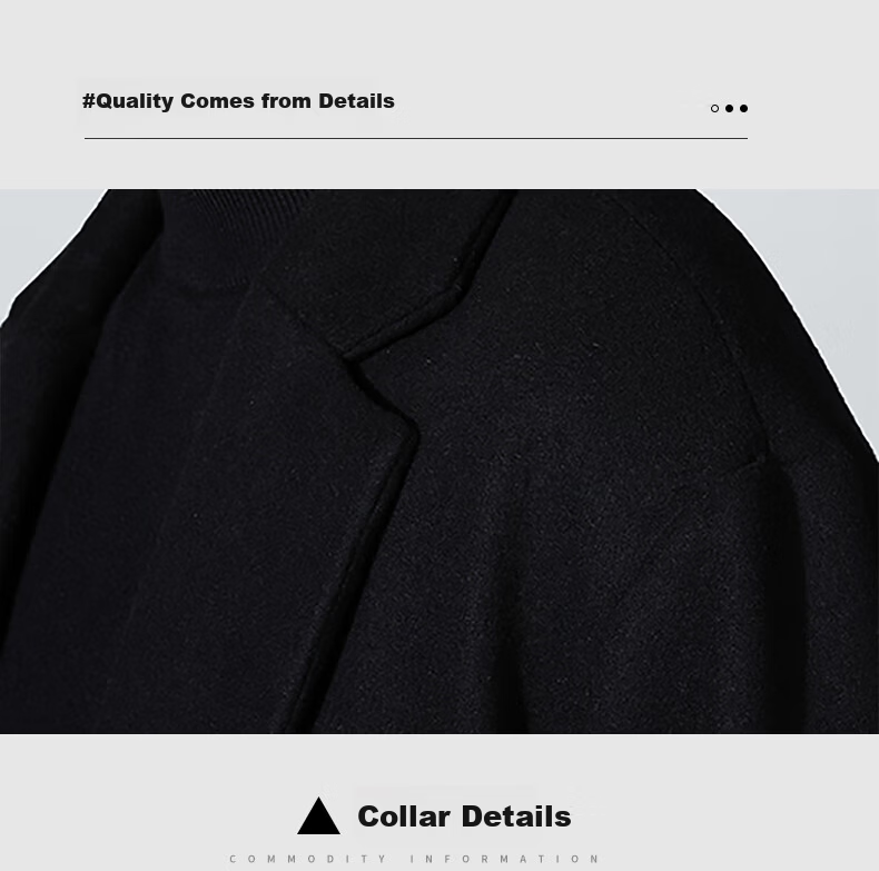 ROMON Men's Mid-Length Woolen Coat Autumn Winter Business Casual Warm Woolen Overcoat 1929 Black XL 9