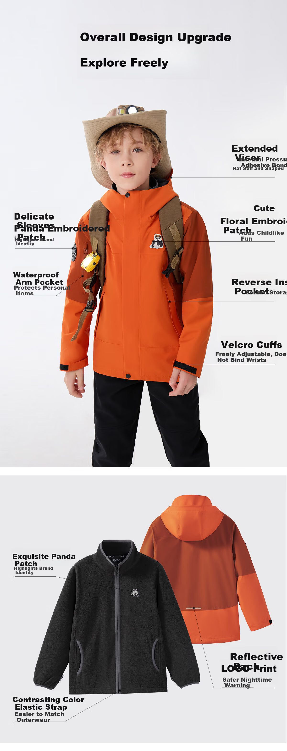Panda Kids 3-in-1 Waterproof Windproof Fleece Lined Outdoor Jacket Warm School Uniform Autumn Winter, Size 120 9