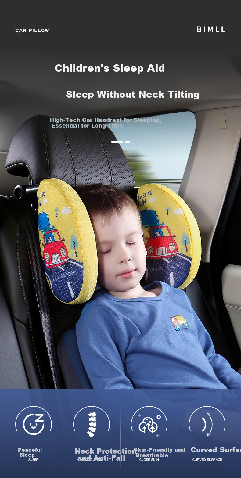 BIMLL Car Headrest Neck Pillow Memory Foam Children's Rear Seat Sleeping Pillow Side Sleep Support Cushion 3