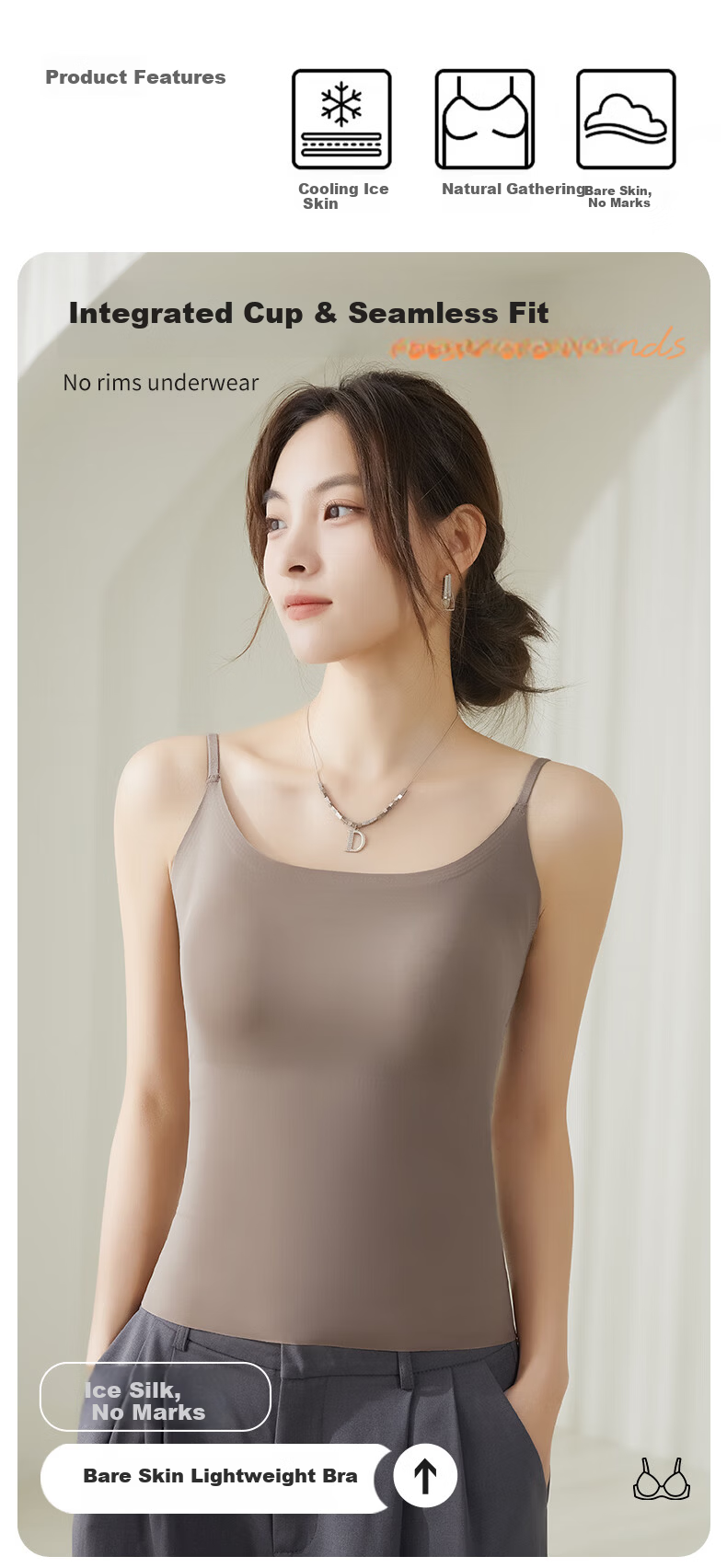 LangSha Women's Camisole Tank Top with Built-In Bra Pads, Wearable As Outer Layer Or Inner Wear, Thin Ice Silk Backless Undershirt 2