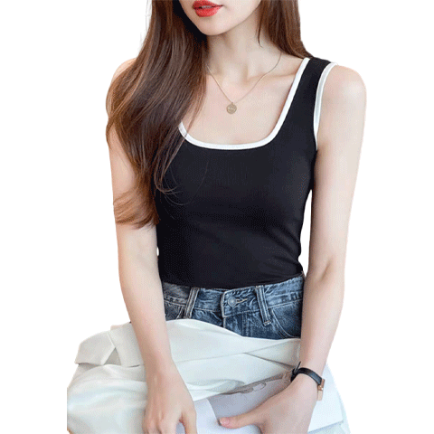 Seven-Color Spun Women's Camisole with Chest Pad Casual Square Neck Top Concealing Side Breast Spring Summer Slim Fit Wearable Apricot