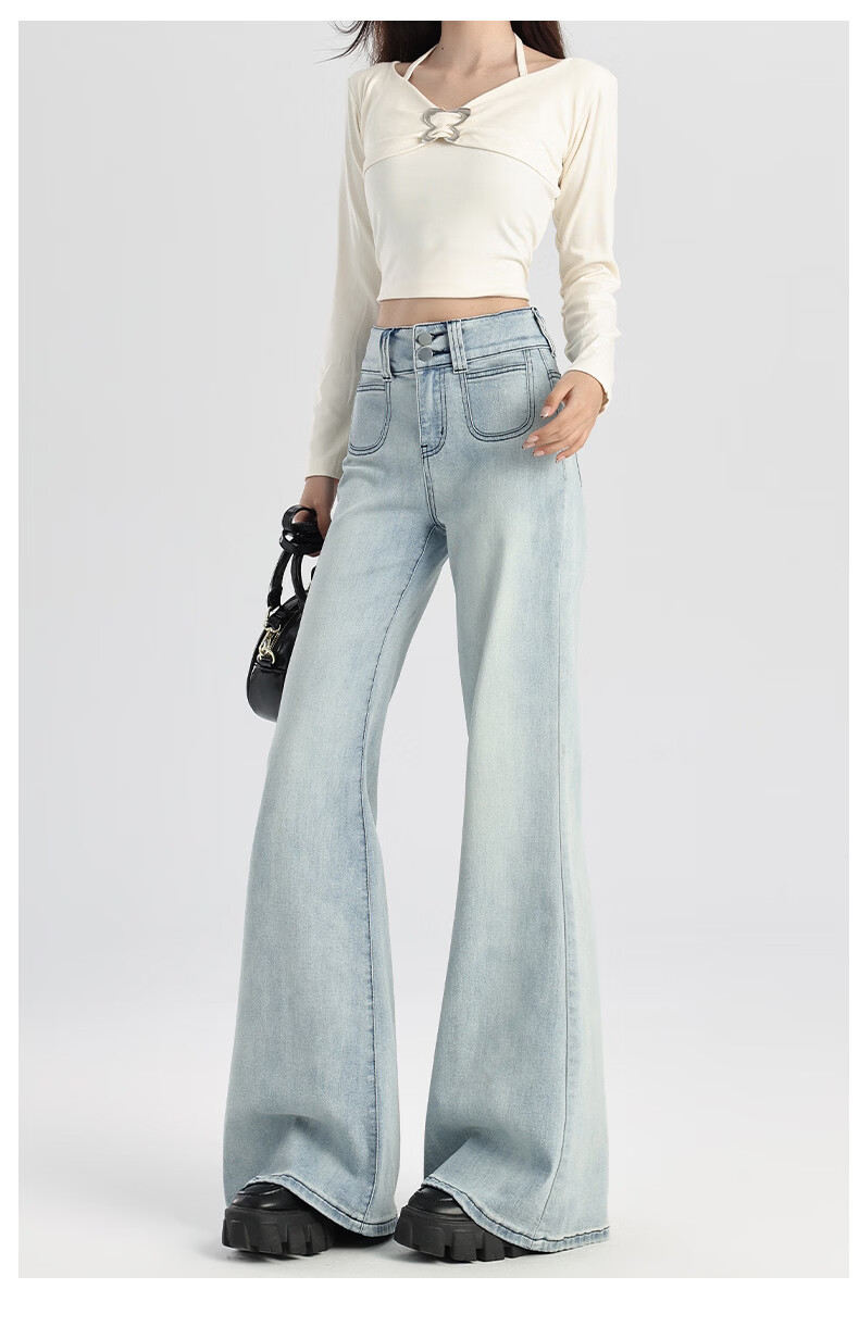 Pierre Cardin Jeans for Women, Summer Casual Slimming Heightening Versatile Fashion High-Waisted Wide-Leg Pants, Vintage Blue, Size L 55