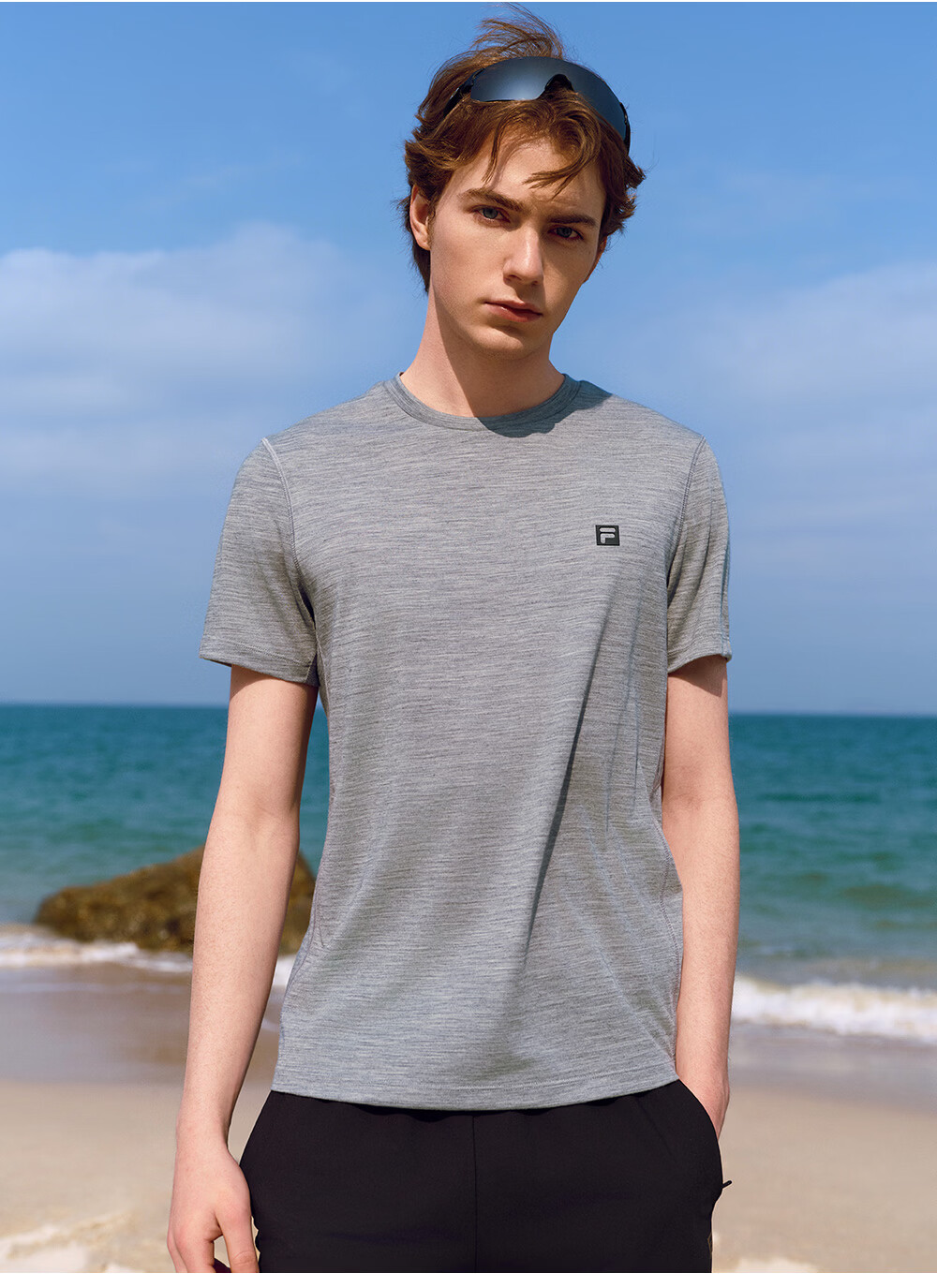 FILA Official Men's Knitted Short Sleeve Shirt 2026 Summer Fitness Sports Basic Crew Neck Merino Wool T-Shirt 14