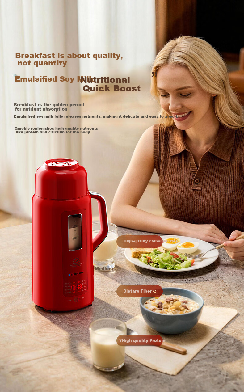 BLAUPUNKT [Innovative High-Pressure Blending] Home Soy Milk Maker, Automatic Blender, No Cooking Or Filtering Required, Self-Cleaning, New Small Heating Food Processor, White D3 9