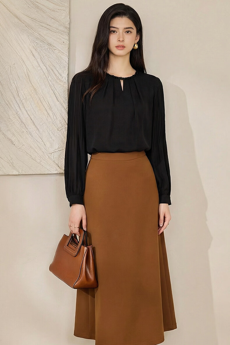 ROEYSHOUSE Elegant Satin Spliced Chiffon Shirt for Women Spring Light Luxury Hollow Out Top 13643 Black S 2