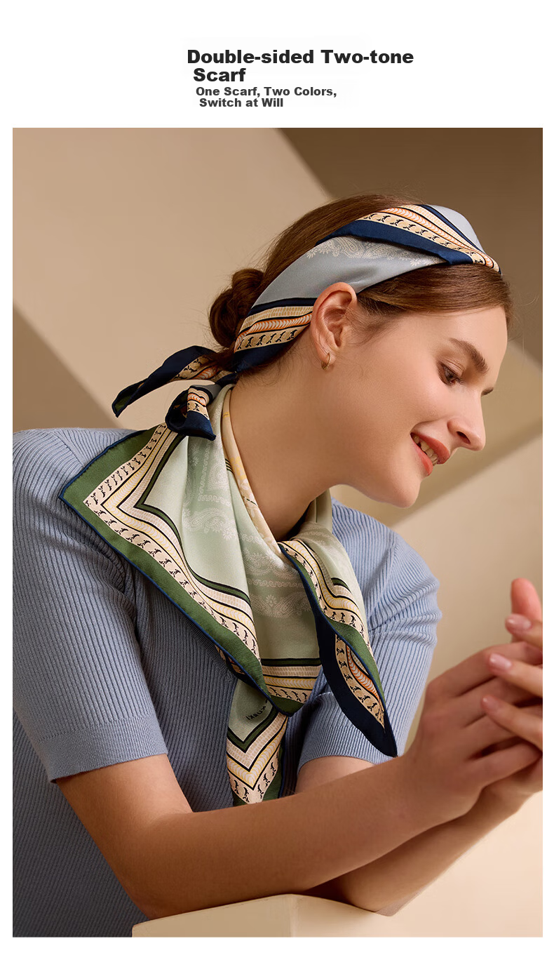 MARJA KURKI Birthday Gift Double-Sided Color-Block Mulberry Silk Scarf, Mother's Pure Silk Scarf, Ladies' Silk Clasp Set with Lace Trim, Wood Orange Brow 3