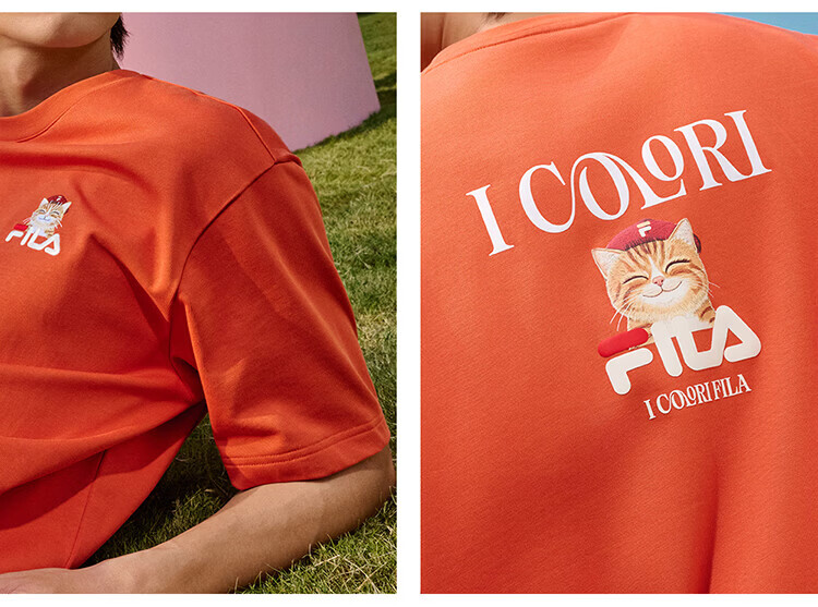 FILA Official 2026 Summer Couple Short Sleeve T-Shirt Casual Loose Fit Cotton Cat Knit Tee 38